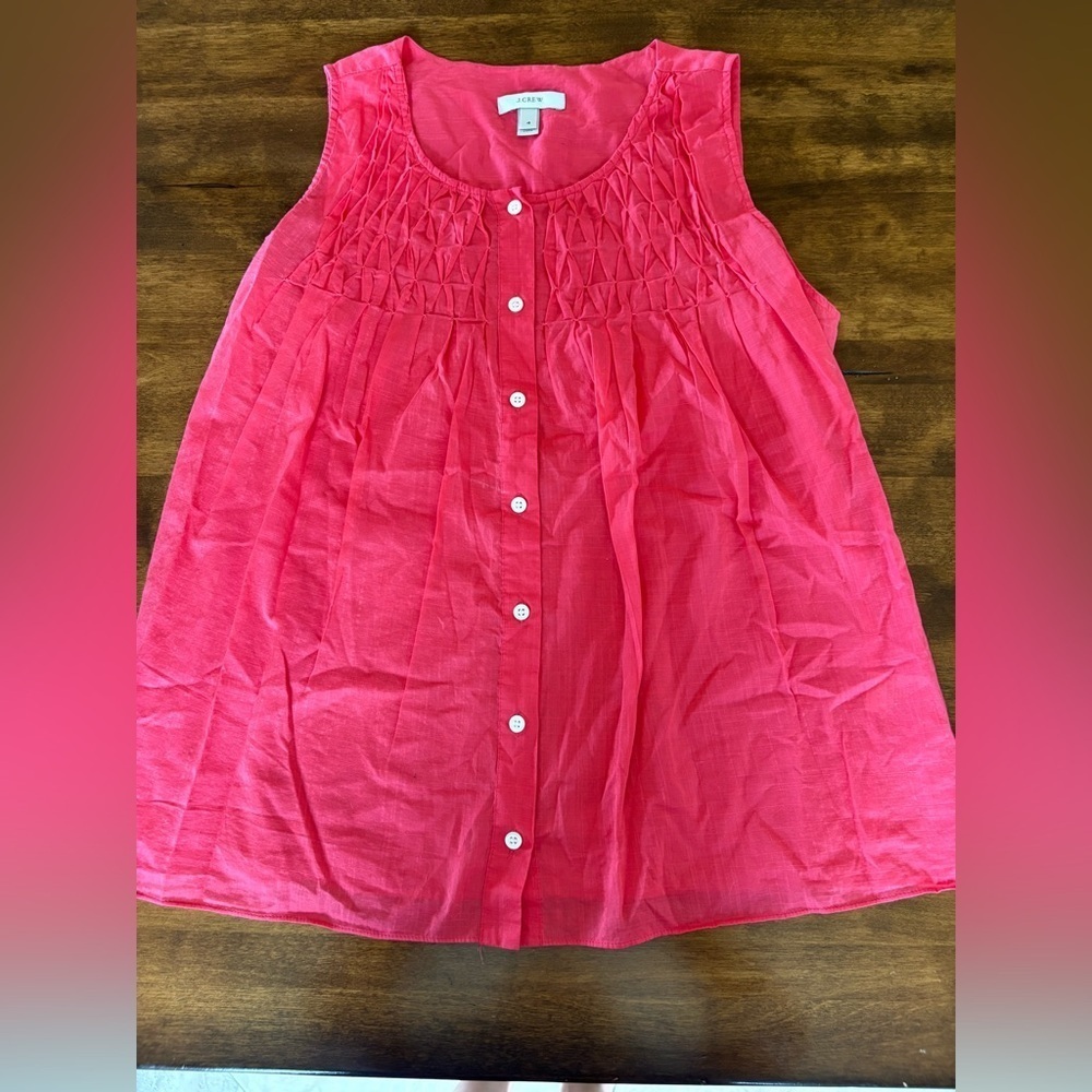 J.Crew Sleeveless Button Front Pintuck Blouse Coral Pink Size 4
